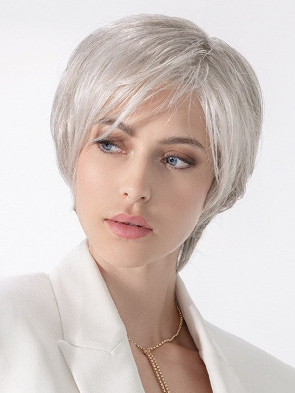 Satin Soft wig by Ellen Wille, lifestyle view showing the feathered short cut and natural movement of the synthetic fiber.