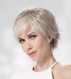 Ellen Wille Avenue Soft in Snow, front view showing the icy blonde tone on the short feathered synthetic wig.