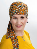 Turban chimio Teresa marron à pan long, élégant et confortable, parfait pour alopécie, chimiothérapie ou style quotidien.
